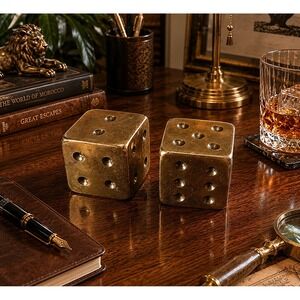 Vintage‎ Heavy Metal Dice Pair Solid Brass